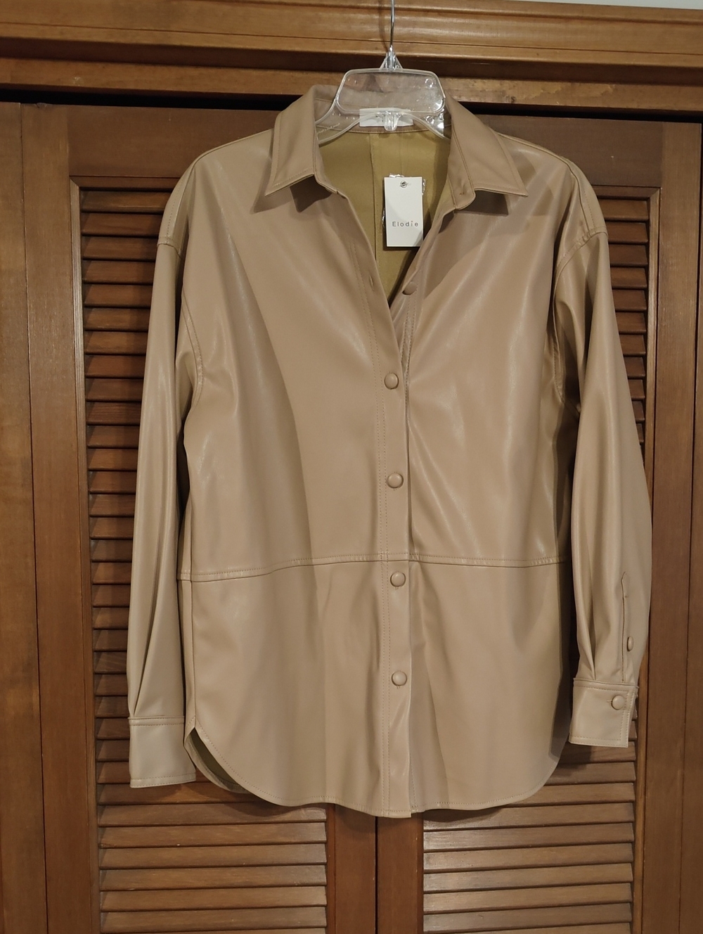 Elodie Tan Vegan Leather Shirt Jacket